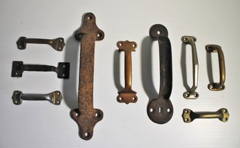 Lot Of Nine Vintage Brass, Copper, Wrought Iron & Steel Door Pulls