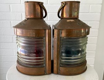 Vintage Port & Starboard Illuminated Copper Boat Oil Lamp Lanterns