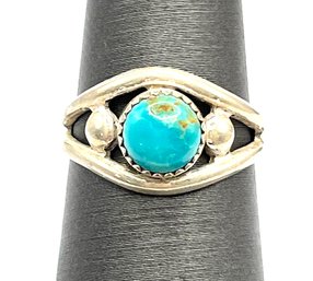 Vintage Native American Sterling Silver Bell Trader Designer Turquoise Ring, Size 5.75