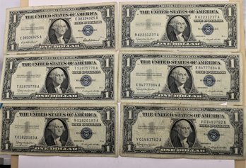 1957 $1 Silver Certificate Note Lot Of 6