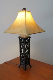 A Black Wrought Iron Scroll Design Table Lamp - In Working Condition