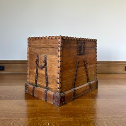 A Fabulous Antique Spanish Locking Wood Chest - With Steel  And Nail Head Detailing