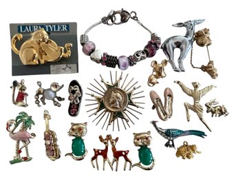 Lot Of Vintage Figural Pins & 1 Bracelet  (read Description)