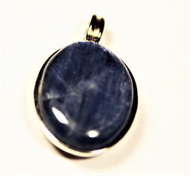 Large Sterling Silver Bezel Set Blue Stone Pendant Fine Setting