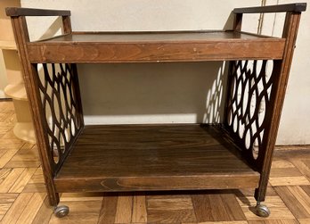 Mid Century TV Or Microwave Cart Table On Wheels