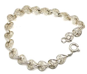 Vintage Sterling Silver Intricate Heart Linked Bracelet