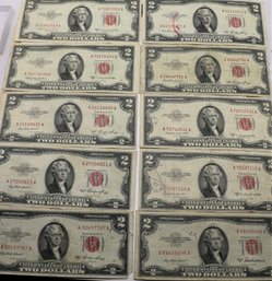 1953 $2 Red Seal Note Lot Of 10