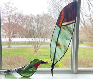 Stained Glass Hummingbird And Feather