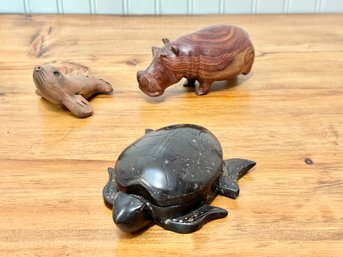 Trio Of Minimature Wood/Clay Carved Animals