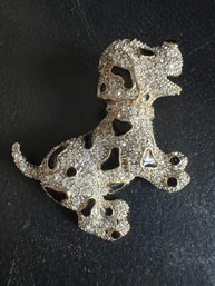 Sweet Little Dalmation Dog Brooch With Pave Rhinestone And Enamel Inlay