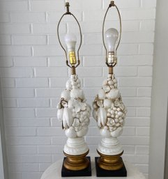 A Pair Of 1960s Italian Blanc De Chine Fruits Topiary Table Lamps