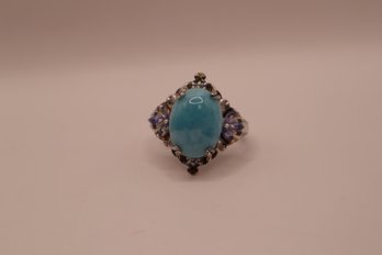 925 Sterling Silver With Light Blue, Clear And Purple Stones 'D'Joy' Ring Size 11