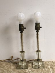 Pair Of  Vintage Glass Candle Stick Lamps