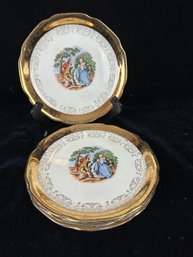 Sabin Crest 22K Gold Trimed Plates With Colonial Courting Couple - Set Of 5