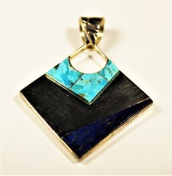 Large Sterling Silver Turquoise & Lapis Pendant