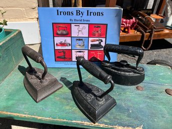 Trio Of Antique Irons & 'Irons By Irons' Book