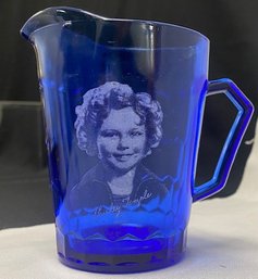 Vintage Mid Century Hazel Atlas Cobalt Blue Shirley Temple Pitcher