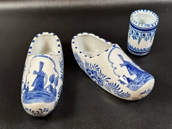 Vintage Delft Blau-Style Ceramic Dutch Clogs