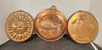 Solid Copper Fish Mold, Vintage Sun Mold, Akelei Copper Flower Mold Can Hand To Wall. FL/E3