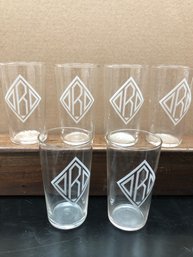 6 - Vintage Art Deco Etched Glasses With 'd' Initial. 4 3/4' Tall