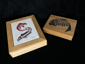 Pair Of Fish Painted Boxes