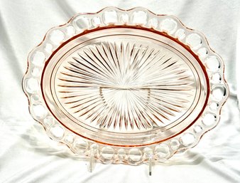Vintage Lace Edge Pink Oval Platter.