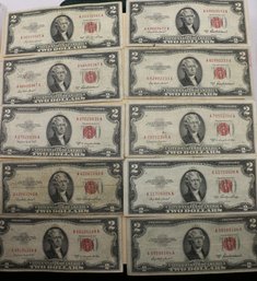 1953 $2 Red Seal Note Lot Of 10