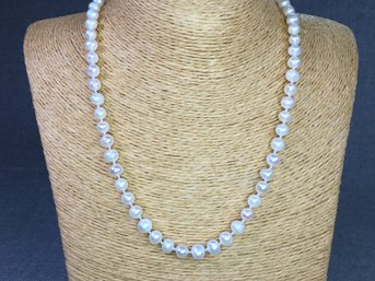 Very Pretty Cultured Baroque Pearl Necklace With Sterling Silver Rose Clasp - 18' Long - New Never Worn