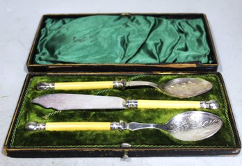 Victorian Silver Plate Spoons And Knife In Box (box As/is)