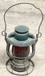 Vintage 10' Dietz Vesta NY-NH & H Lantern With Red NX Glass Globe