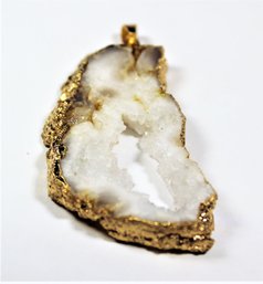 Another Fine White Crystal Geode Pendant Wrapped In Gold