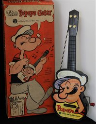 Old Popeye Toy Guitar In Box - Nice Shape - Crank Does Not Operate