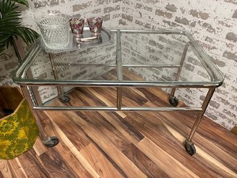 Unique Utilitarian Glass Top Accent Table/Cart