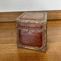 An Antique Brass And Leather Covered Storage Box - Beautiful Age And Patina