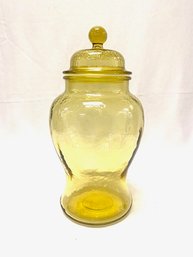 Vintage Amber Pebbled Glass Ginger Jar Style Canister W/ Lid