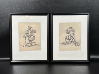 A Pair Of Disney Sketch Prints: Minnie's Golfing Day & Mickey's Golfing Day