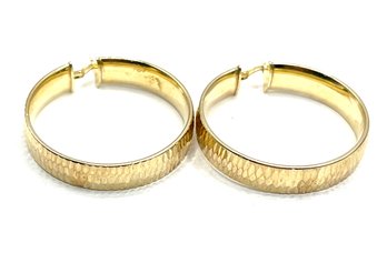 Beautiful Italian Sterling Silver Vermeil Large Thick Beveled Hoop Earrings