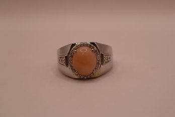 925 Sterling Silver With Peach Colored And Clear Stones 'STS' Chuck Clemency Ring Size 11