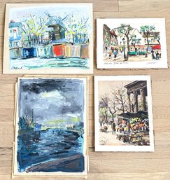 4 Original French Landscape Paintings, Signed, Unframed