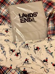 Lands End Ski Themed/Plaid Reversible Full/ Queen Size Comforter And Sheets