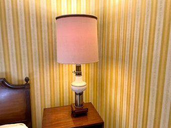 Mid Century Wood, Brass & Ceramic Table Lamp