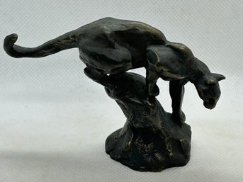 Vintage PHILIP W GOODWIN Asolid Bronze Sculpture Of A Mountain Lion On Perch
