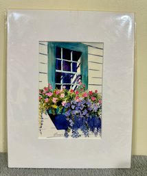 Floral Window Scene Watercolor Signed Virginia Goggin