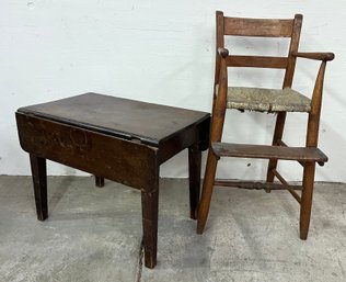 19th Century Childs High Chair And Drop Leaf Table