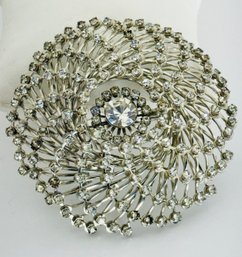 LARGE SILVER TONE RHINESTONE PINWHEEL BROOCH