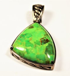 Contemporary Sterling Silver Bright Green Turquoise Treated Pendant