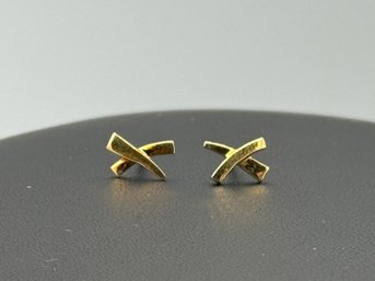 Tiffany & Co. Paloma Picasso 18k Yellow Gold Graffiti X Kiss Stud Earrings