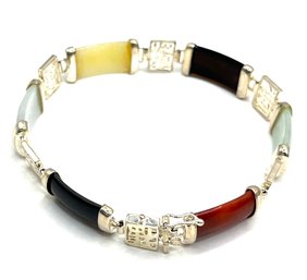 Beautiful Sterling Silver Asian Inspired Multi Color Stone Bracelet