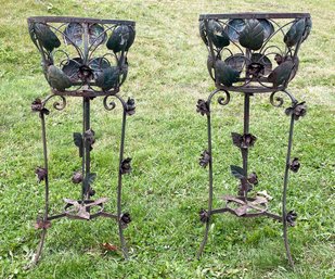 A Pair Of Vintage Wrought Iron Plant Stands