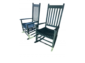 Pair Of Green Slatted Farmhouse Rockers